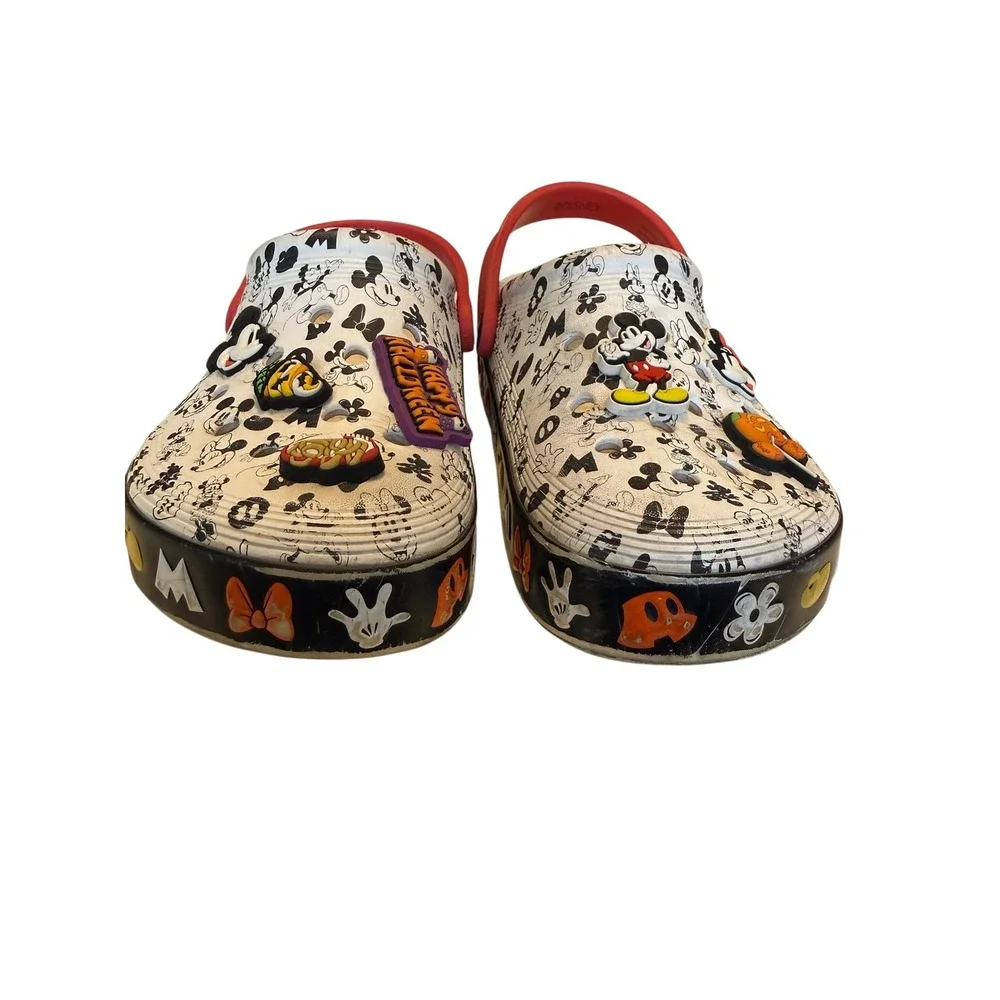 Disney Crocs Mickey Mouse Halloween Platform Clogs White Red Jibbitz Charm Sz 4